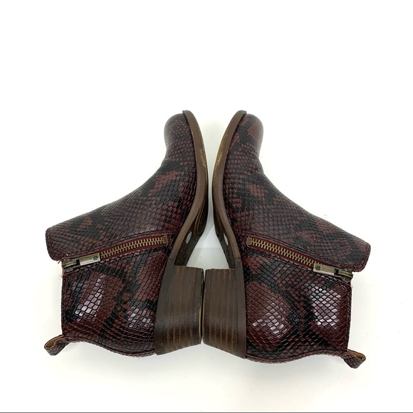 Lucky Brand Basel Snakeskin Print Double Zipper Booties Ankle Boot Maroon Hue - Picture 6 of 14